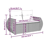 Garden Sofa Grey Pe Rattan, Powder-coated Steel Medium Modular
