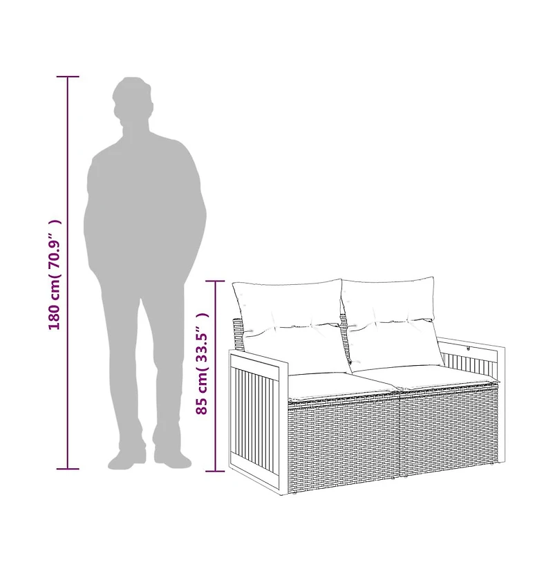 Garden Sofa Grey Pe rattan, powder-coated steel, solid acacia wood