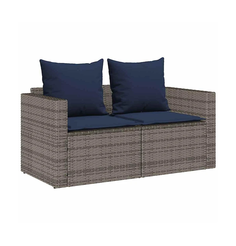5 Piece Patio Sofa Set with Cushions Stackable Gray Poly Rattan