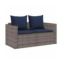 5 Piece Patio Sofa Set with Cushions Stackable Gray Poly Rattan