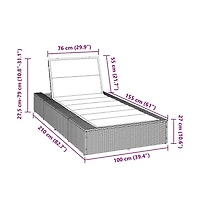 Sunbed Grey Pe Rattan Single Cushioned Sun Lounger Rectangular