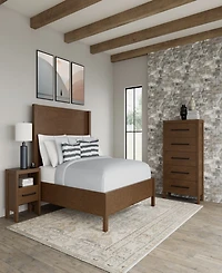 Furniture Davie Cracked Oak and Fabric 3-Pc. Queen Panel Set