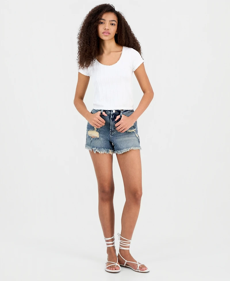 Madden Girl Juniors' Ripped Denim Festival Shorts
