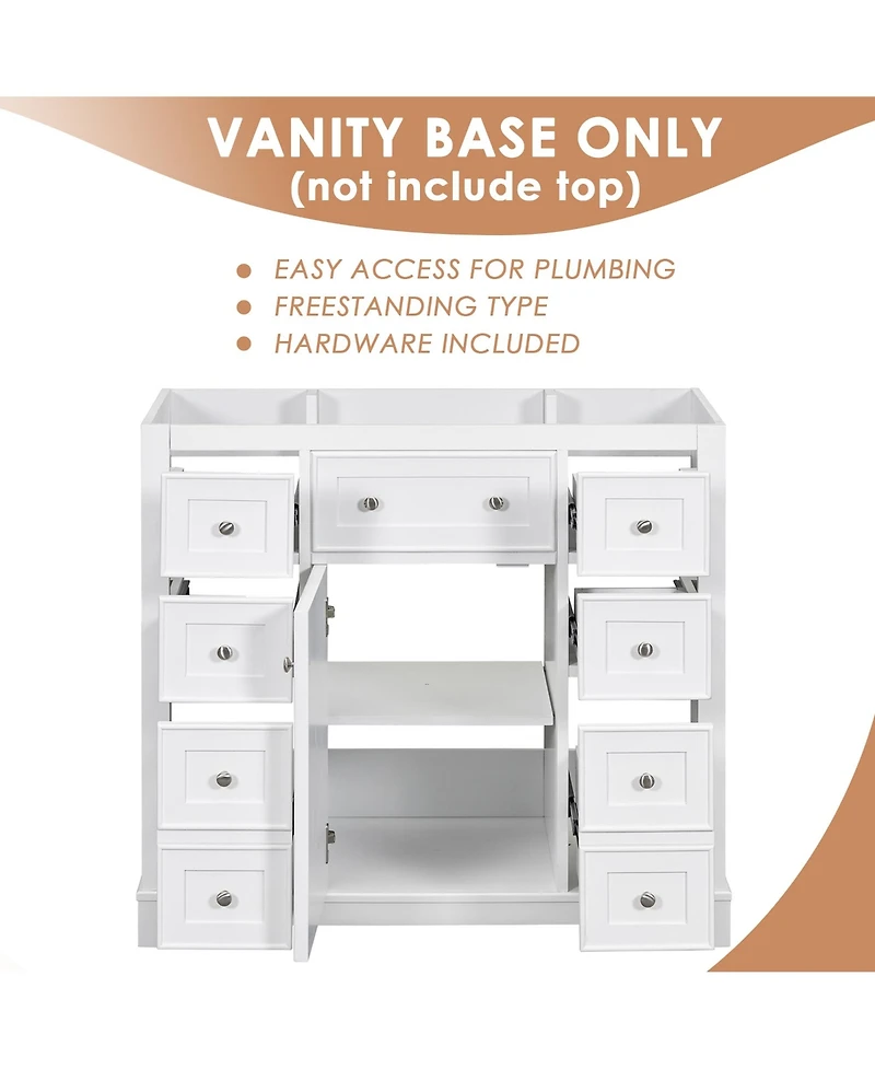 Bathroom Vanity without Sink Cabinet Base Only One Cabinet and Six Drawers White