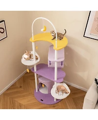 Gymax 62'' Multi-level Cat Tree w/ Moon-Shaped Top Perch Cloud-Shaped Jumping Platform