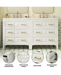 Lovmor 60inch Bathroom Vanity Set with Ceramic Sink Separate Free Standing Single Vanity Set with 3 Drawers Solid Wood Frame Bathroom Storage Cabinet