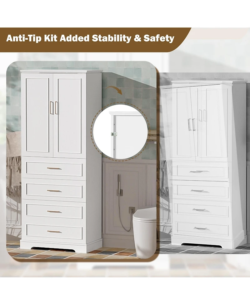 Lovmor 72inch Tall Freestanding Bathroom Cabinet with 3 Drawers Partitioned Standard Deep Adjustable Shelf Modern Elegant Style Soft Close Doors