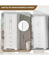 Lovmor 72inch Tall Freestanding Bathroom Cabinet with 3 Drawers Partitioned Standard Deep Adjustable Shelf Modern Elegant Style Soft Close Doors
