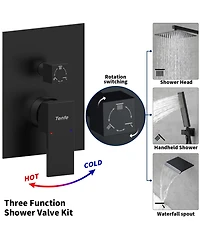 Rainsken Male Npt Black Shower System, 12 Inch Shower Fixtures Rain Shower Head with Handheld Shower Spray, Wall Mount Shower Faucet Set for Bathroom