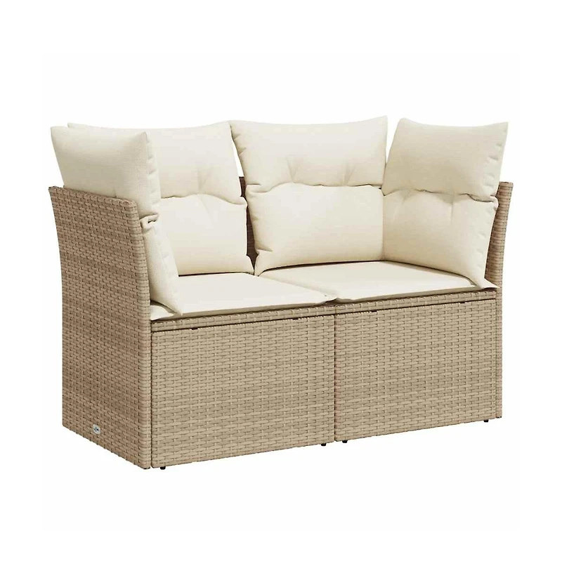 Garden Sofa Beige Pe Rattan, Powder-Coated Steel 2-Seater Modular