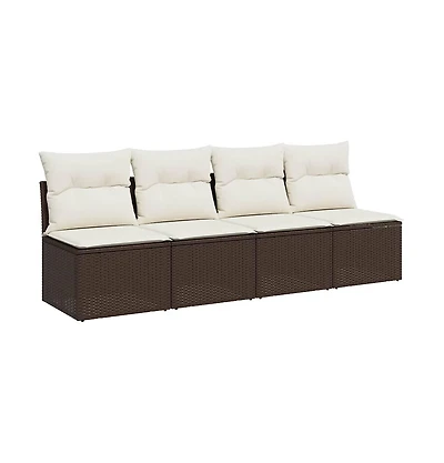 Garden Sofa Brown, Cream White Poly Rattan, Powder-Coated Steel