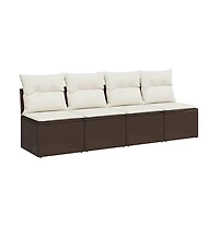 Garden Sofa Brown, Cream White Poly Rattan, Powder-Coated Steel