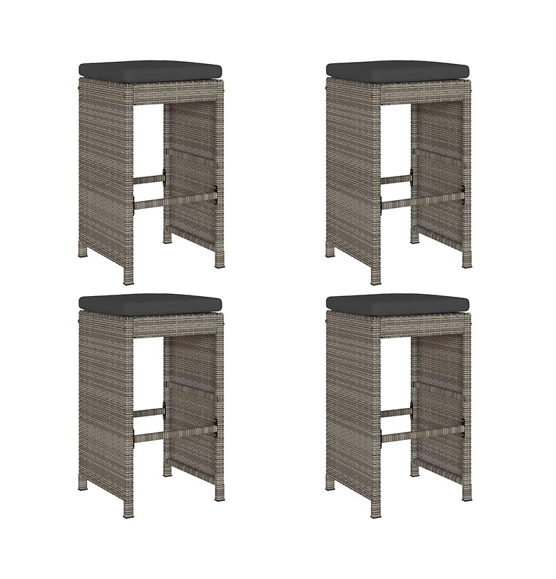 Garden Bar Stool Set of 4 Grey Pe rattan Standard