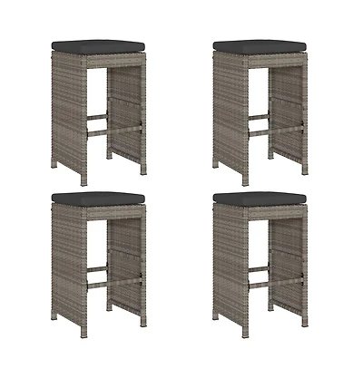 Garden Bar Stool Set of 4 Grey Pe rattan Standard