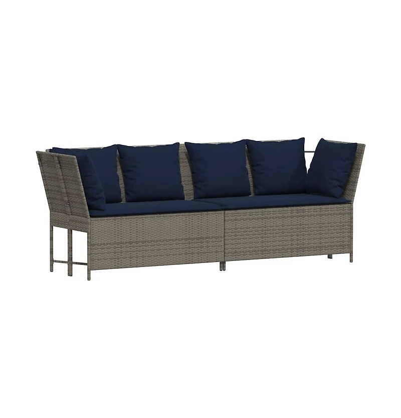 Patio Sofa with Cushions Gray Poly Rattan