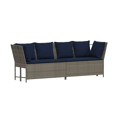 Patio Sofa with Cushions Gray Poly Rattan