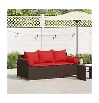 Patio Sofa with Cushions 3-Seater Brown Poly Rattan