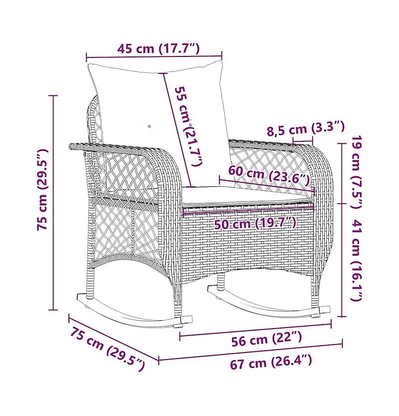 Patio Rocking Chair Brown Pe rattan, powder-coated steel, polyester