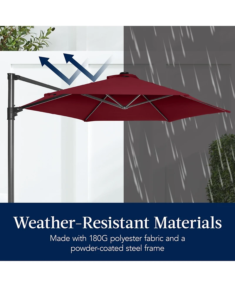 Best Choice Products 10ft 360° Rotating Cantilever Easy Auto Open Patio Umbrella w/ Solar Led Lights