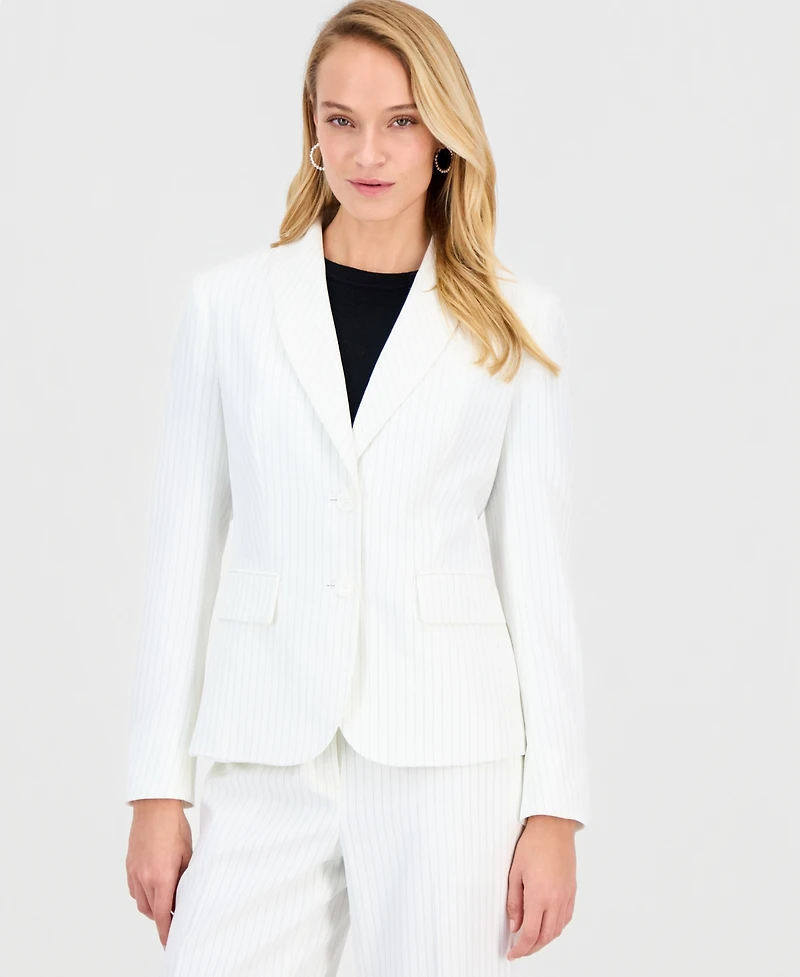 Le Suit Women's Pinstripe Shawl-Collar Mid-Rise 2 Piece Pantsuit, Regular & Petites