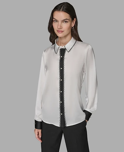 Karl Lagerfeld Paris Women's Color Block Long Sleeve Top