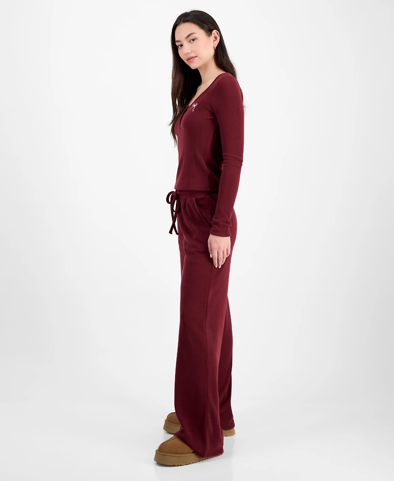 Madden Girl Juniors' Hacci-Knit Wide-Leg Sweatpants
