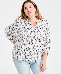 Style & Co Plus Printed Split-Neck Popover Top, Macy's Exclusive