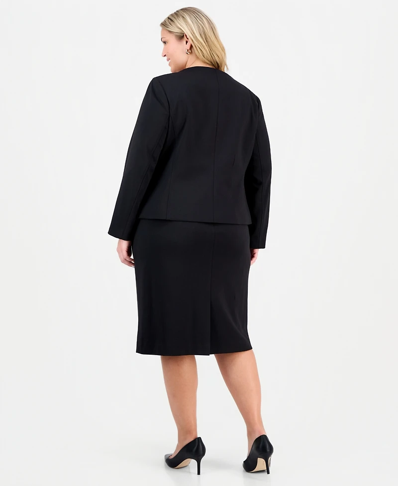 Le Suit Plus Square-Neck Button-Front Skirt