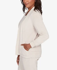 Alfred Dunner Petite Calm Luxe Open Front Rib Trim Cardigan