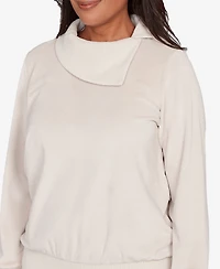 Alfred Dunner Petite Calm Luxe Solid Shimmer Detail Envelope Neck Top