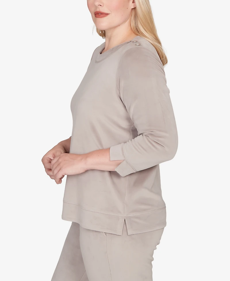 Alfred Dunner Petite Calm Luxe Shoulder Button Top