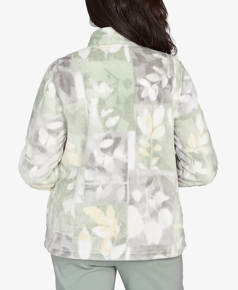 Alfred Dunner Petite Stockbridge Leaf Patchwork Cozy Knit Jacket