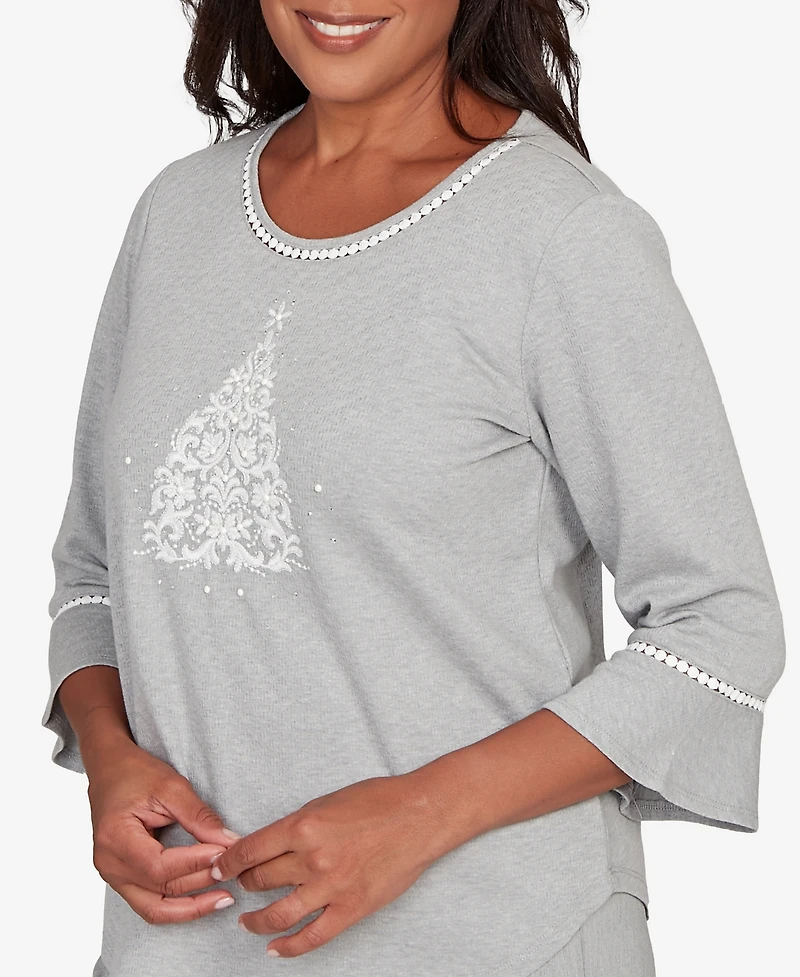 Alfred Dunner Petite Stockbridge Christmas Tree Embellished Knit Top