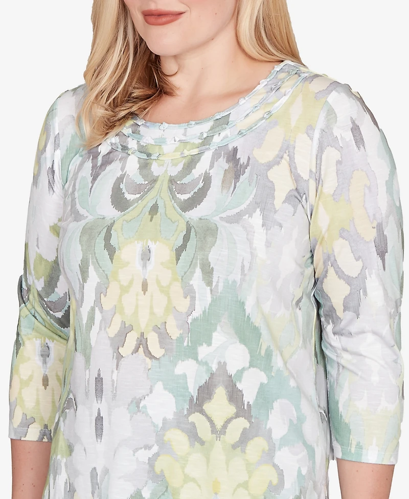 Alfred Dunner Petite Stockbridge Ikat Medallion Pattern Soft Knit Top
