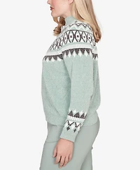 Alfred Dunner Petite Stockbridge Fair Isle Pattern Chenille Sweater