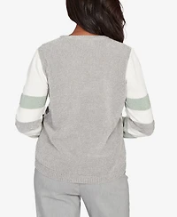 Alfred Dunner Petite Stockbridge Stripe Sequin Colorblock Chenille Sweater