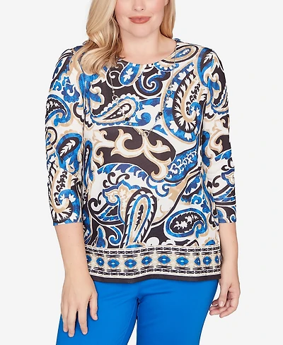Alfred Dunner Petite Barcelona Paisley Knit Top With Necklace