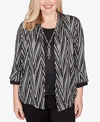 Alfred Dunner Petite Barcelona Metallic Chevron Two One Top with Necklace