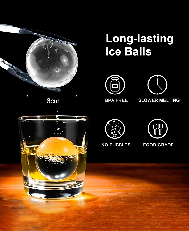 4-Cavity Clear Ice Ball Maker with Insulated Bucket, Bpa-Free Silicone Tray