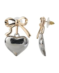 BCBGeneration Silver Heart Drop Earrings with Gold Bow Accent