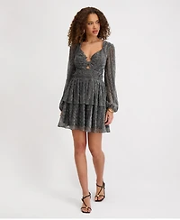 Siena Women's V-Neck Textured Metallic Knit Dress