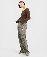 Celebrity Pink Juniors' Leopard-Print Wide-Leg Jeans