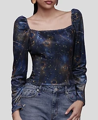 Avec Les Filles Women's Long Sleeves Velvet Top