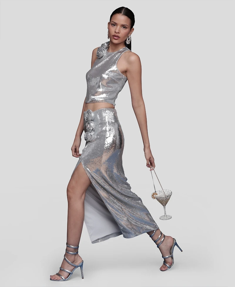 Avec Les Filles Women's Asymmetrical Ruched Midi Skirt