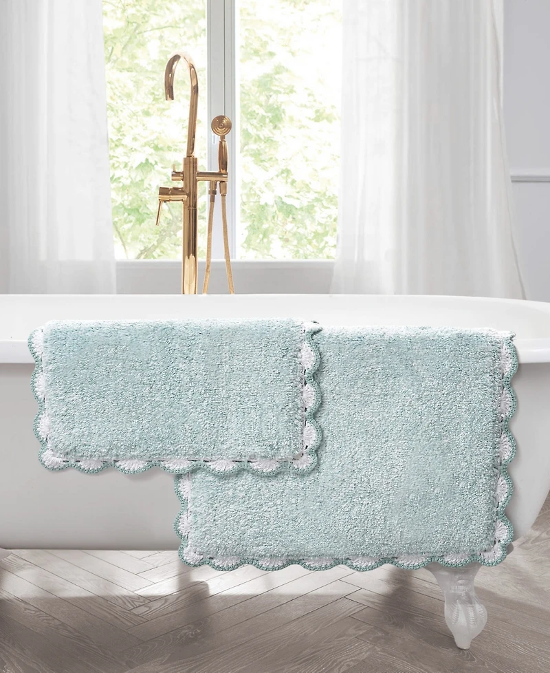Laura Ashley Heathered Crochet Border Cotton Bath Rug Set