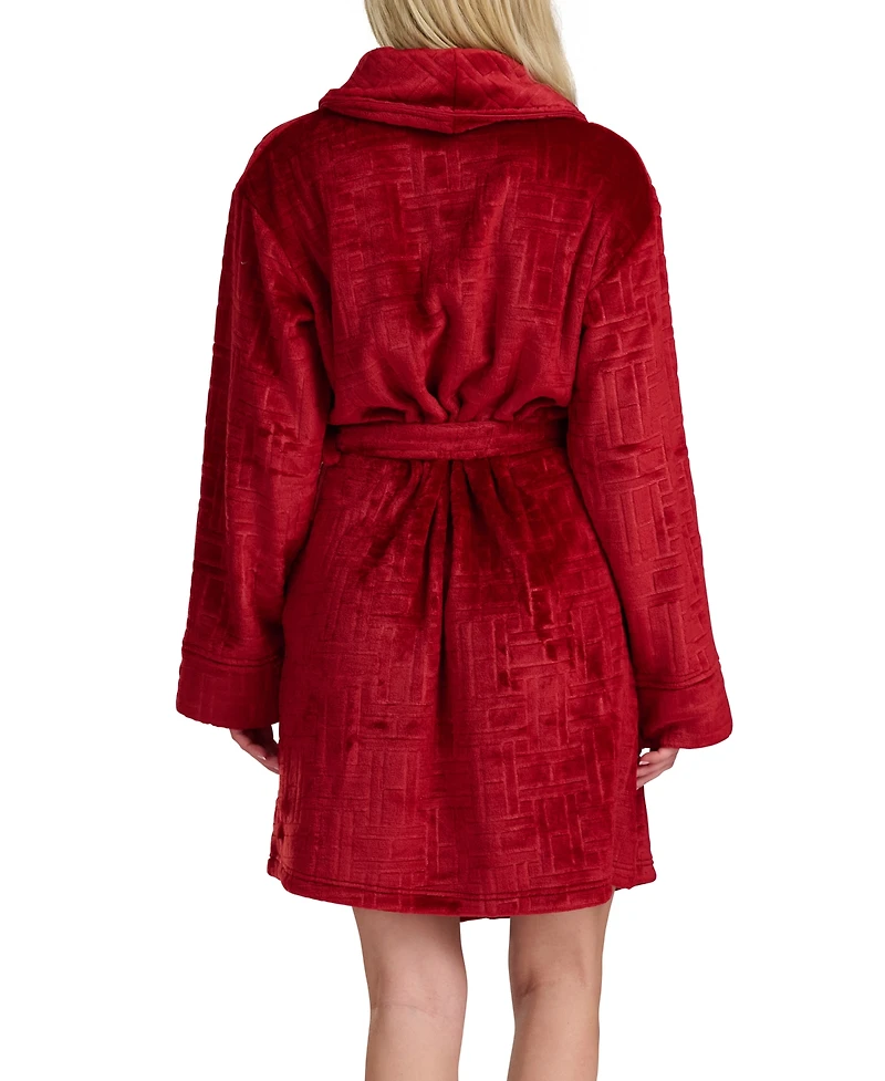 Tommy Hilfiger Women's Debossed Long Sleeves Plush Short Robe