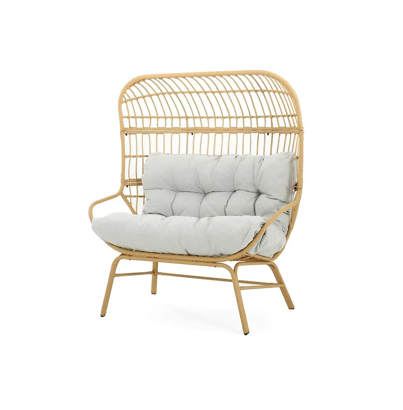 Chic Crate - Modern Light Brown Palos Outdoor Wicker Loveseat featuring Ergonomic Design for Ultimate Comfort