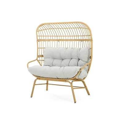 Chic Crate - Modern Light Brown Palos Outdoor Wicker Loveseat featuring Ergonomic Design for Ultimate Comfort