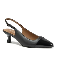 Lands' End Women's Leather Slingback Cap Toe Kitten Heels