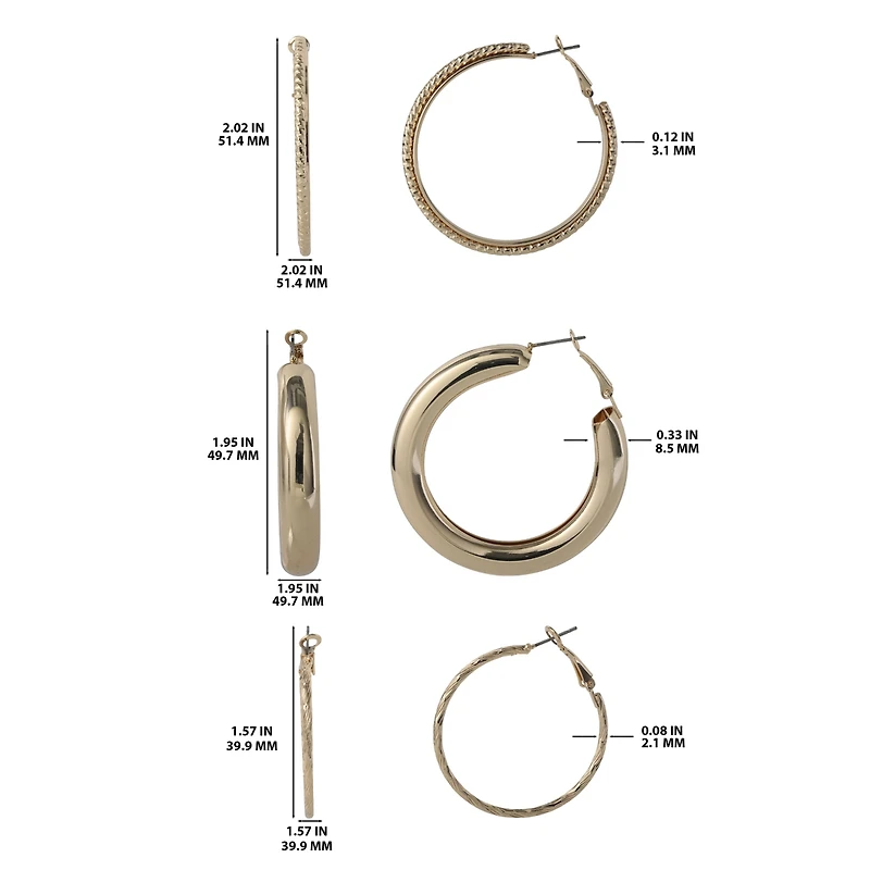 Jessica Simpson 3-Piece Textured Gold-Tone Hoop Earring Set